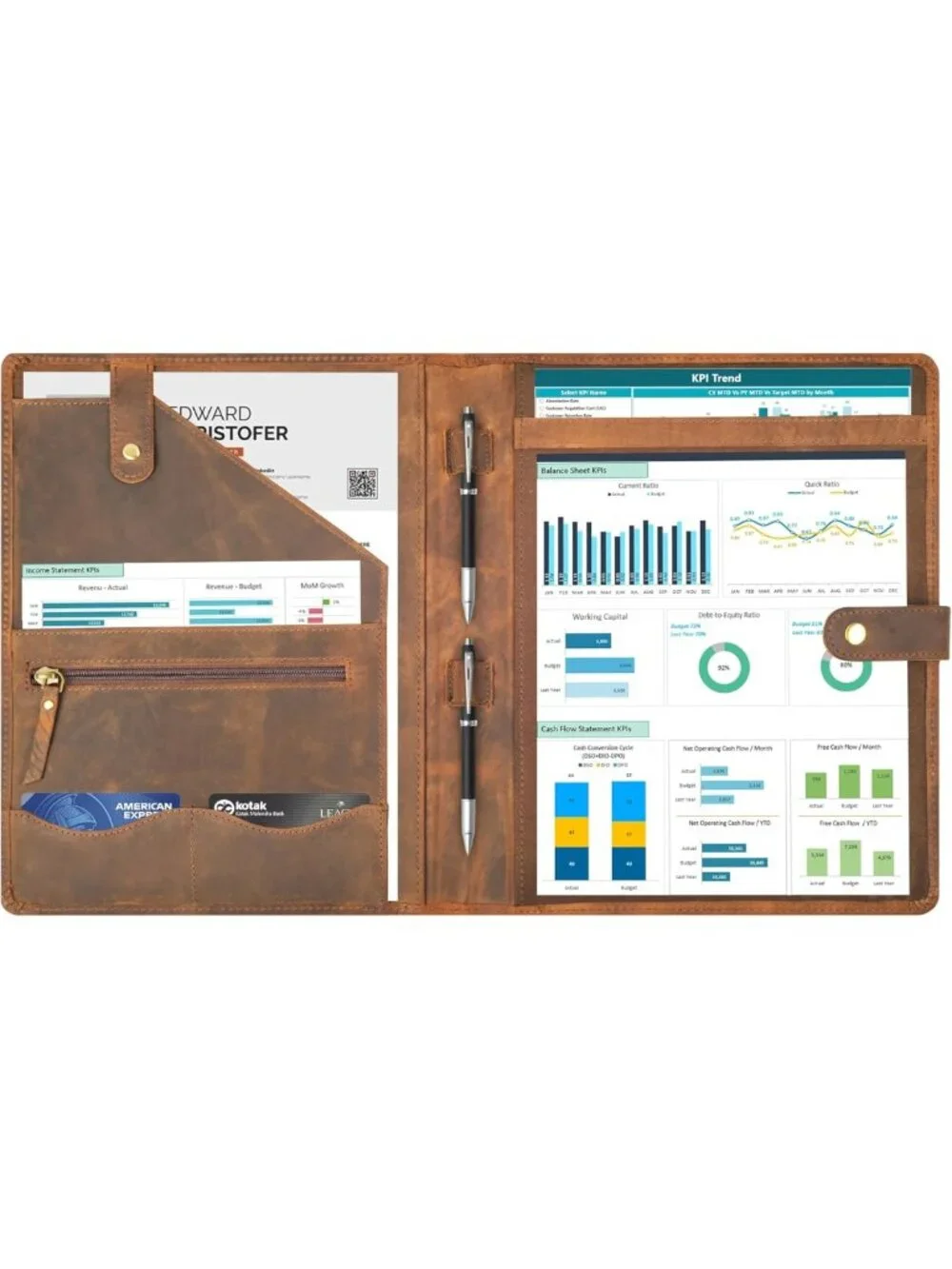 Stylish Leather Resume Portfolio Folder | Professional Padfolio Organizer A4